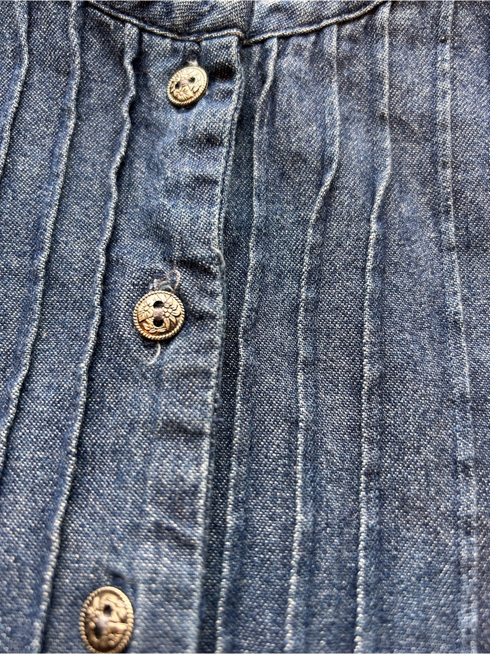 VTG Denim Pintucked Maxi Full Button Down Jumper Dress. Pockets. Cottagecore. 14 - Picture 9 of 10